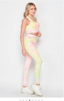 Pink and Yellow Tie Die Bra and leggings set Active Wear