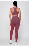 Pink and Black solid 2 piece set with fitted sports bra and matching butt lift leggings