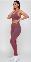 Blue and Black solid 2 piece set with fitted sports bra and matching butt lift leggings
