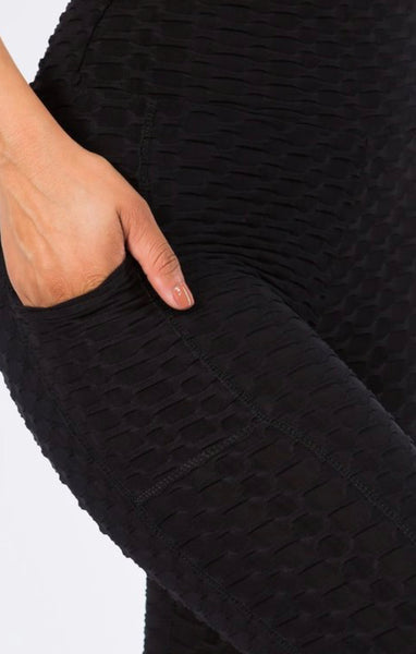 Active Wear Black 2 piece Textured Butt Lifted Set