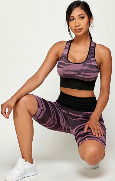 Pink/ Mauve Active Bra and Biker Short Set