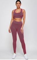 Blue and Black solid 2 piece set with fitted sports bra and matching butt lift leggings
