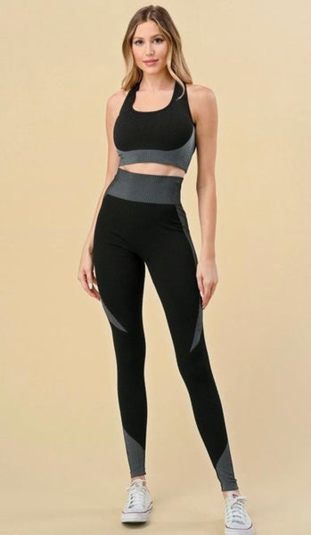 2 piece Cross Back Sports Bra Set