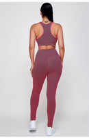 Blue and Black solid 2 piece set with fitted sports bra and matching butt lift leggings