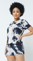 Black and white Tie Dye short sleeve top and drawstring shorts