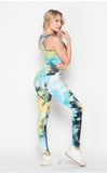 Blue and Black Tie Die Bra and leggings set