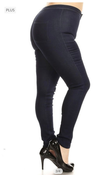 Plus Size High Waist Super Stretch Dark Blue Jeans