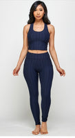 Navy 2 piece Textured Butt Lifted Set