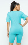 Jade V neck basic t-shirts top and bike shorts set