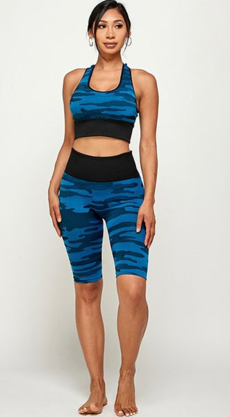 Blue Active Bra and Biker Short Set