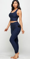 Navy 2 piece Textured Butt Lifted Set